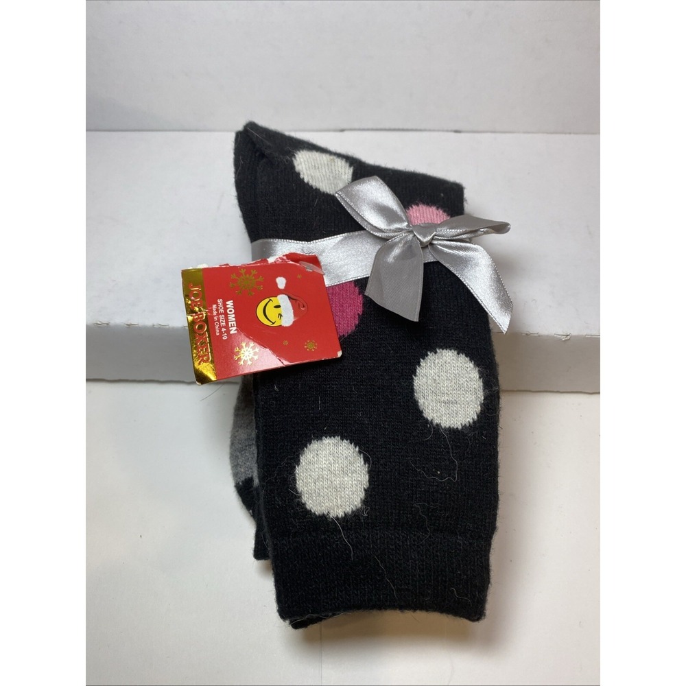 Joe Boxer Women's Cozy Crew Socks -‎ Black & gray W/ polkadots  Size 4-10
